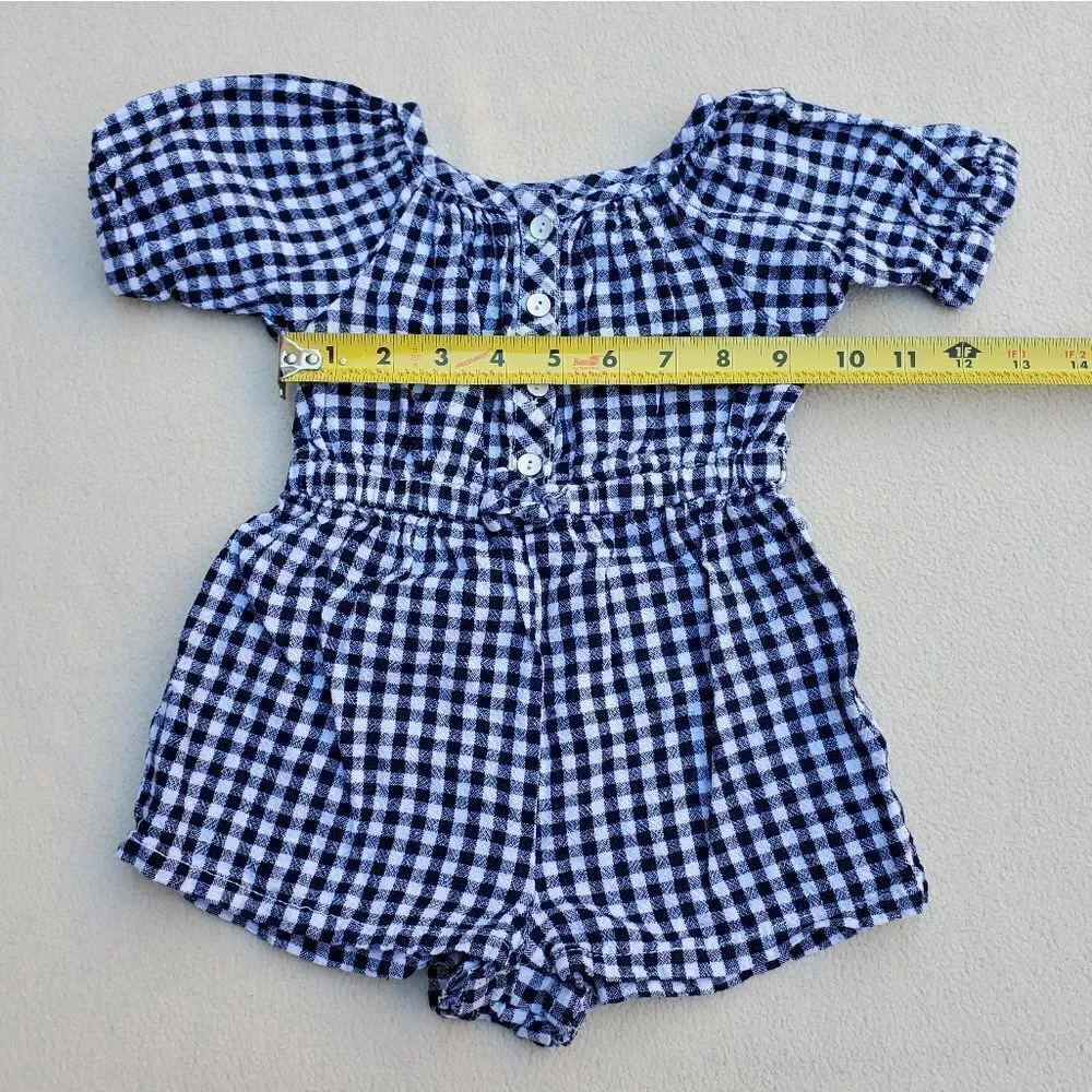 Old Navy Dark Navy Blue and White Buffalo Checkered Romper Size 12-18 Months